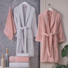 Hobby Line  Saf Pamuk Aile Bornoz Seti-Pembe Gri