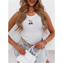 Ayko Moda Kirazlı Kolsuz Crop