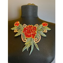 19X14 cm Nakış Işleme Payetli Çiçekli Yaka Dikiş Aksesuarı