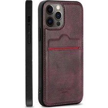 Desingshop Iphone 14 Pro Max Uyumlu Kartlıklı Lüx Deri Kılıf Bordo