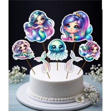 Hiras Dizayn Denizkızı Mermaid Pasta Süsü Büyük Pasta Kürdanı Pasta Cupcake Pasta Doğum Günü Süsleri 7 Parça