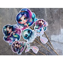Hiras Dizayn Denizkızı Mermaid Pasta Süsü Büyük Pasta Kürdanı Pasta Cupcake Pasta Doğum Günü Süsleri 7 Parça