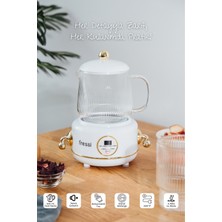 Fressi YSB-GC02 Eiffel Beyaz 600ml Elektrikli Çok Fonksiyonlu Cam Su Isıtıcısı Kettle Bitki Çayı Makinesi