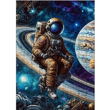 Karizma Tablo Ahşap Mdf Puzzle Yapboz Astronot ve Satürn 120 Parça 25*35 cm