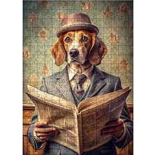 Karizma Tablo Ahşap Mdf Puzzle Yapboz Fötr Şapkalı Gazete Okuyan Köpek 255 Parça 35*50 cm