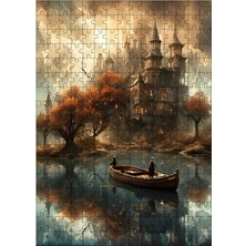 Ekart Ahşap Mdf Puzzle Yapboz Göldeki Şato ve Ahşap Tekne 255 Parça 35*50 cm