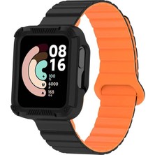 Megafox Teknoloji Xiaomi Redmi Watch 2 Uyumlu Kordon Silikon Baklalı Esnek Yumuşak Kayış KRD-105, Siyah-Turuncu