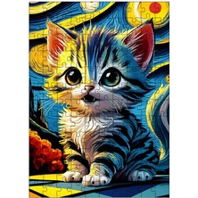 Ekart Ahşap Mdf Puzzle Yapboz Yavru Kedi Van Gogh Stili 120 Parça 25*35 cm