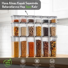 Meleni Home 18'li Sızdırmaz Kapak Kaşıklı Saklama Kabı Seti - Etiketli Baharatlık - 6X(580 Ml, 1100 Ml, 1580 Ml)