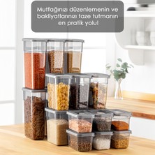 Meleni Home 18'li Sızdırmaz Kapak Kaşıklı Saklama Kabı Seti - Etiketli Baharatlık - 6X(580 Ml, 1100 Ml, 1580 Ml)