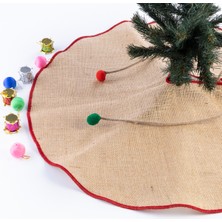 Bimotif Overlok Kenarlı Jüt Yılbaşı Çam Ağacı Örtüsü, Kırmızı  60 cm