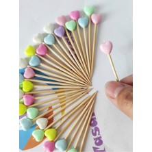 TM Tasarım Mağazası 50 Adet Dekoratif Kalp Boncuklu Sunum Kürdanı 6,5 cm Karışık Renk - Kalpli Lokumluk Pasta Kürdanı