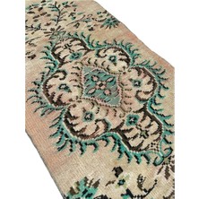 Burak Halı El Dokuma Eskitme Yolluk 75x240 Yeşil Kiremit Vintage Halı