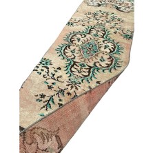 Burak Halı El Dokuma Eskitme Yolluk 75x240 Yeşil Kiremit Vintage Halı