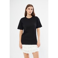 Sassys Mode Kadın Siyah Sırtı Yazılı Oversize T-Shirt