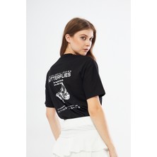 Sassys Mode Kadın Siyah Sırtı Yazılı Oversize T-Shirt