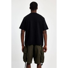 Justleo Cepli Relaxed Fit Sıyah Erkek T-Shırt