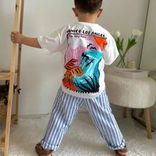 Miss Kids Erkek Çocuk T-Shirt ve Müslin Pantolon Mavi Çizgili alt Üst Takımı