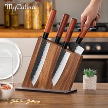 MyCulina Manyetik Ahşap Bıçak Bloğu - Modern Bıçak Standı - Akasya Ağacı