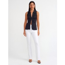 Dilvin 71534 Pensli Ispanyol Paça Pantolon-Beyaz