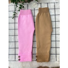 Unisex Içi Havlulu Kalın Kışlık Beli Lastikli Triko Pantolon 2'li Set - Pembe Kahve (BQJROTNE90KFQ)