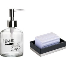 Store El Sabunu Yazılı Cam Sıvı Sabunluk ve Akrilik Siyah Sabunluk