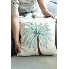 Balkan Group Textile Palm Nakışlı Pamuklu Biyeli Dekoratif Kırlent Kılıfı