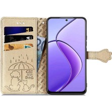 Mays Home1 Realme 12 Için Flip Case Deri Kılıf Karikatür Hayvanlar Kısa Kayış Flip (Yurt Dışından)