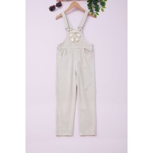 Cansın Mini Bej  Ayıcıklı Göğüs Cepli Kız Çocuk Salopet Tulum 18755