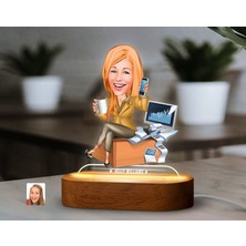 Bk Gift Kişiye Özel Muhasebeci Karikatürlü Dekoratif 3D Biblo LED Işıklı Gece Lambası-1, Arkadaşa Hediye