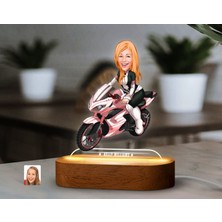 Bk Gift Kişiye Özel Motorcu Karikatürlü Dekoratif 3D Biblo LED Işıklı Gece Lambası-4, Arkadaşa Hediye