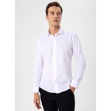 Süvari Slim Fit Klasik Yaka Armürlü Beyaz Erkek Gömlek GM2024700295 Beden: Xs