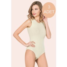 Teknoox Sıfır Kol Çıtçıtlı Pamuk Likralı Yuvarlak Yaka Kadın Atlet Zıbın Ten 3 Adet