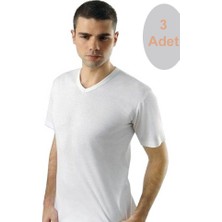 Teknoox Pamuklu V Yaka Ribana Kısa Kol Erkek Atlet Beyaz 3 Adet