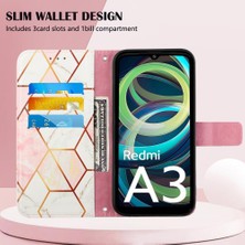 Mellow Shop Xiaomi Redmi A3 Mermer Desen Cüzdan Kickstand Pu Deri Kılıf (Yurt Dışından)