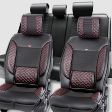 Startcar Seat Arona Uyumlu Deri Oto Koltuk Kılıfı Ön Arka Set Siyah Kırmızı Elite Model Sc