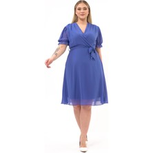 Apsen Kadın Kruvaze Yaka Kuşaklı Büyük Beden Midi Boy Şifon Elbise 4255/110