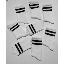 Soytemiz Çizgili Kolej Çorap 8 Çift Beyaz Unisex