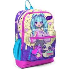 Coral High Kids Mor Pembe Anime Kız Desenli Dört Bölmeli Okul Sırt Çantası 23735