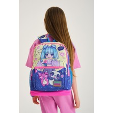 Coral High Kids Mor Pembe Anime Kız Desenli Dört Bölmeli Okul Sırt Çantası 23735