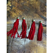 4 Adet Kırmızı Deri Delikli Püskül Dikiş Giyim Çanta Aksesuarı