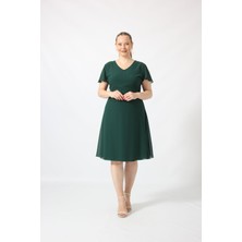 Moda Berray 3297 Kolu Fırfırlı Bele Oturan Astarlı Şifon Elbise