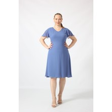 Moda Berray 3297 Kolu Fırfırlı Bele Oturan Astarlı Şifon Elbise