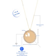 Moom Mücevherat 14 Ayar Altın Kolye Çocuk El Ayak Izi Taşlı Plaka Altın Kolye Isim ve Harf Yazılabilir 2,5 cm Çap