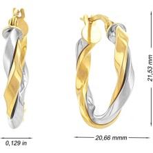 Moom Mücevherat 14 Ayar Altın Küpe Iki Burgulu Sarı Beyaz Altın Halka Küpe 2 cm Çapında