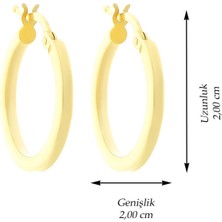 Moom Mücevherat 14 Ayar Altın Küpe Kare Köşeli Halka Küpe 2 cm Çapında
