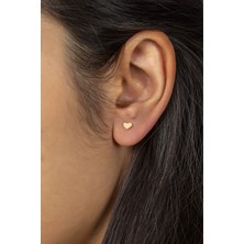 Moom Mücevherat 14 Ayar Altın Küpe Vidalı Kalp Küpe 5 mm Çapında