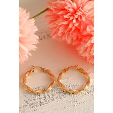 Moom Mücevherat 14 Ayar Altın Küpe Grek Desenli Tek Burgu Halka Küpe 3,7 cm Çapında