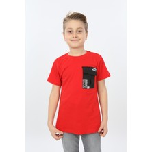 Toontoy Kids Erkek Çocuk Göğsü Cepli Yazı Baskılı Tişört