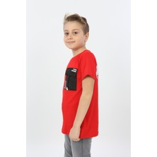 Toontoy Kids Erkek Çocuk Göğsü Cepli Yazı Baskılı Tişört
